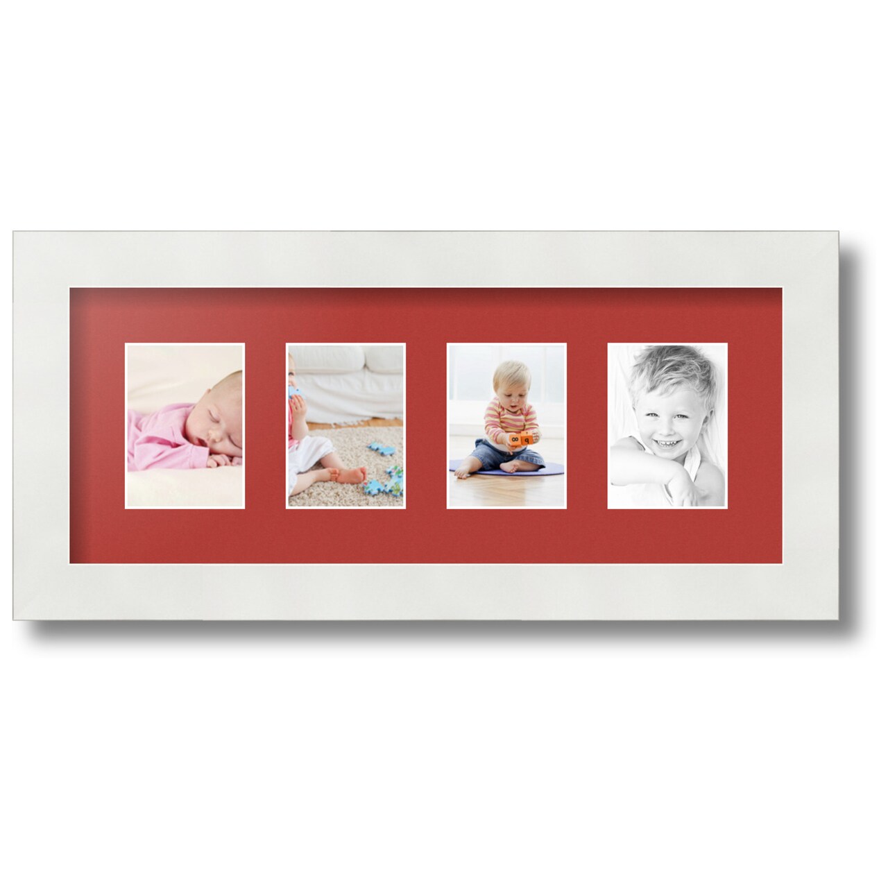 ArtToFrames Collage Photo Picture Frame with 4 - 2.5x3.5 inch Openings, Framed in White with Over 62 Mat Color Options and Regular Glass (CSM-3966-20)